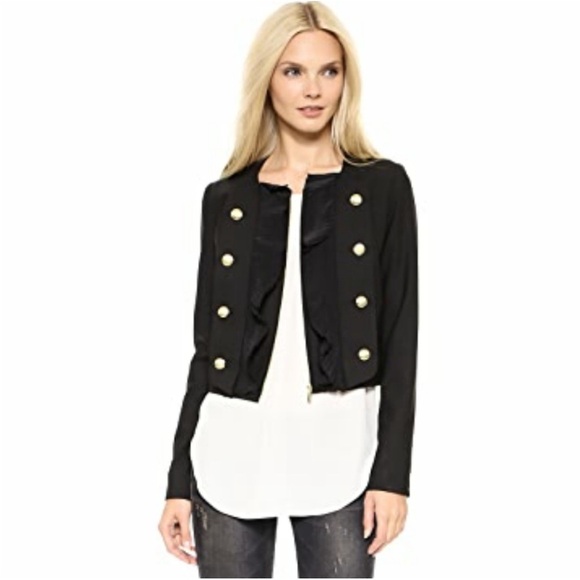 Marchesa Voyage Black RuffleNautical Band-Style Cropped Blazer size 8
